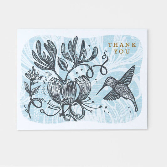 ‘Hummingbird’ Linocut Art Thank You Card by Hawk and Rose