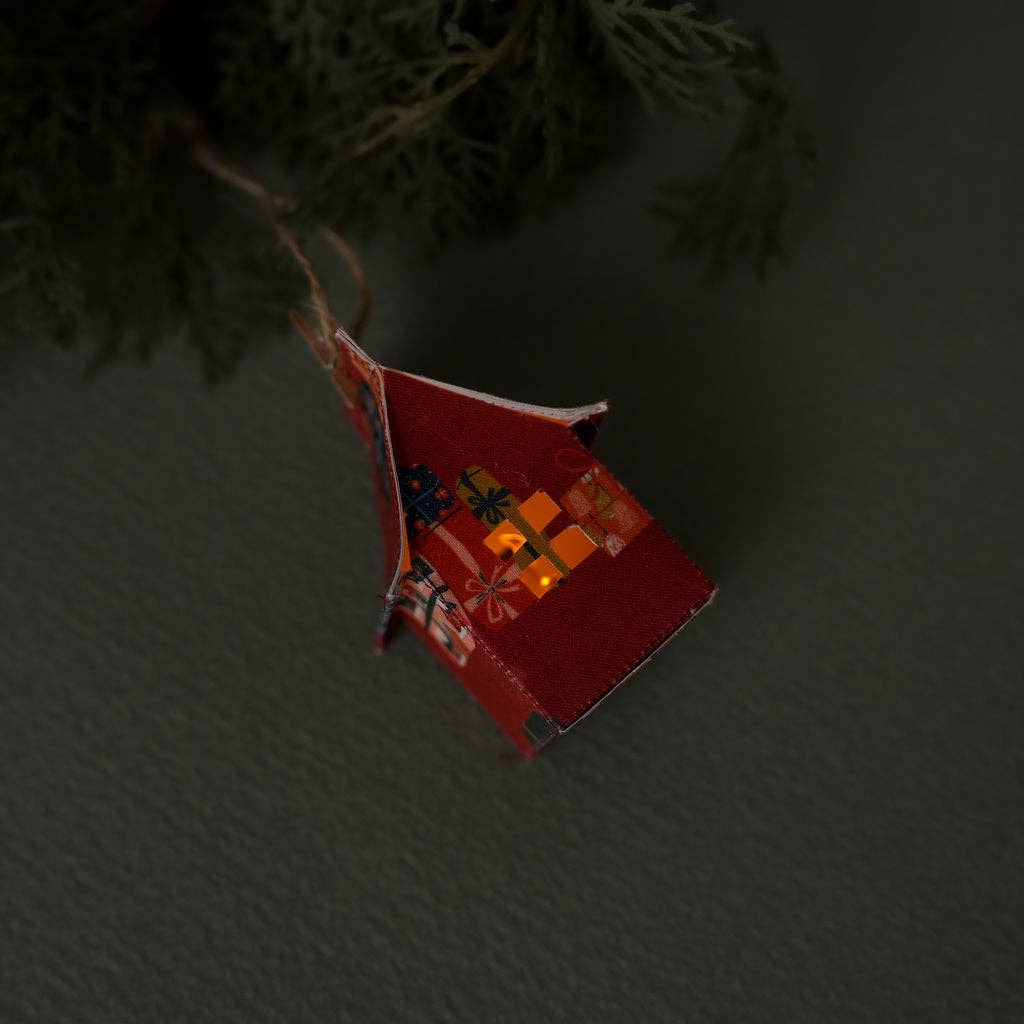 Holiday Fabric House Luminary: Ornaments (green)
