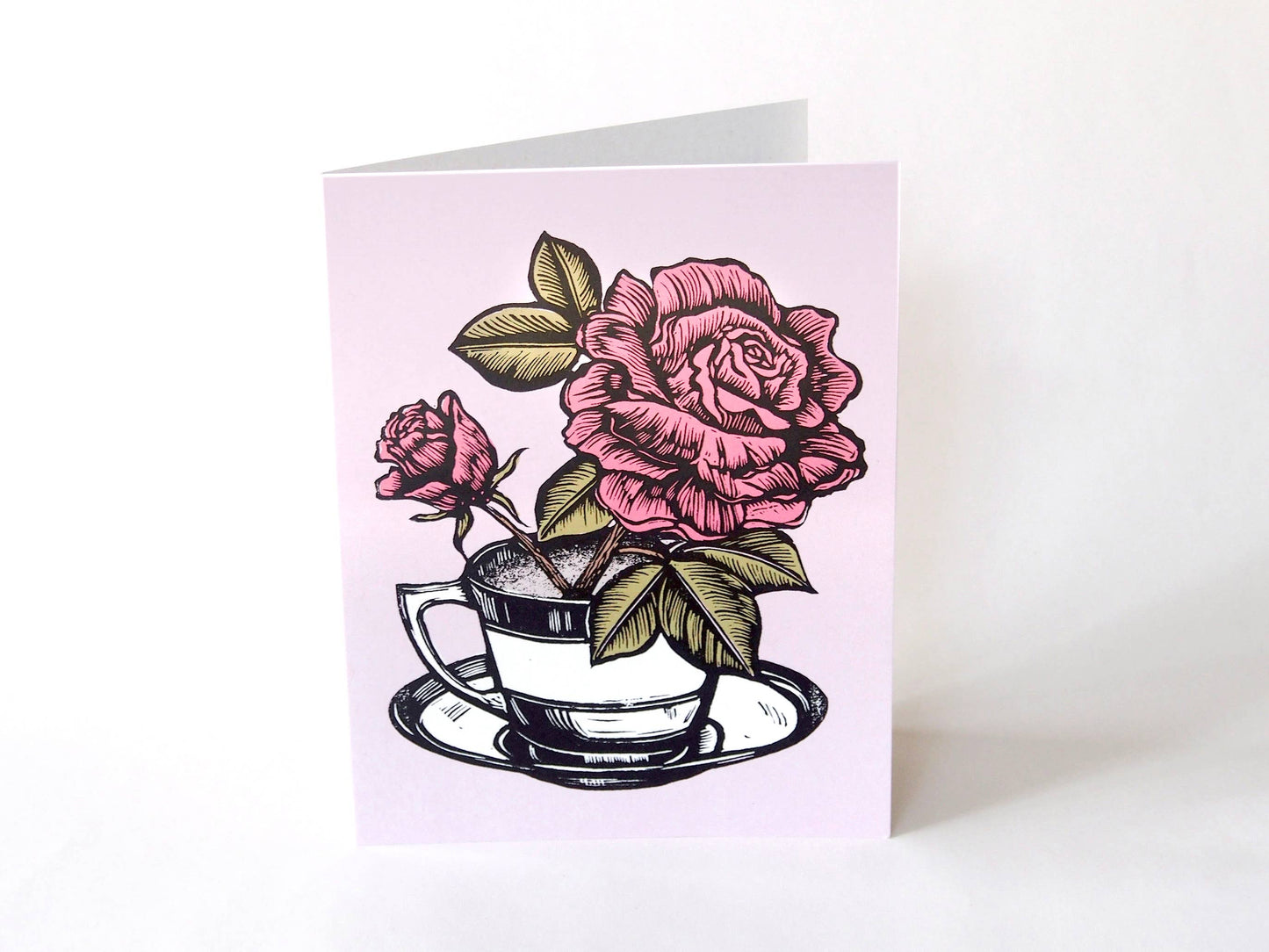 Tea Roses Linocut Card by Hawk and Rose
