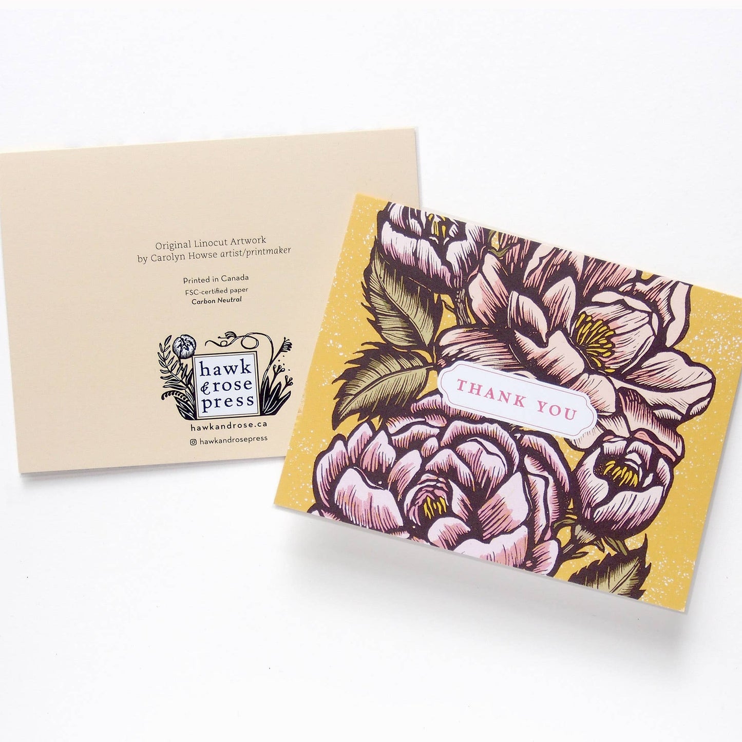 ‘Thank You Roses’ Linocut Card by Hawk and Rose