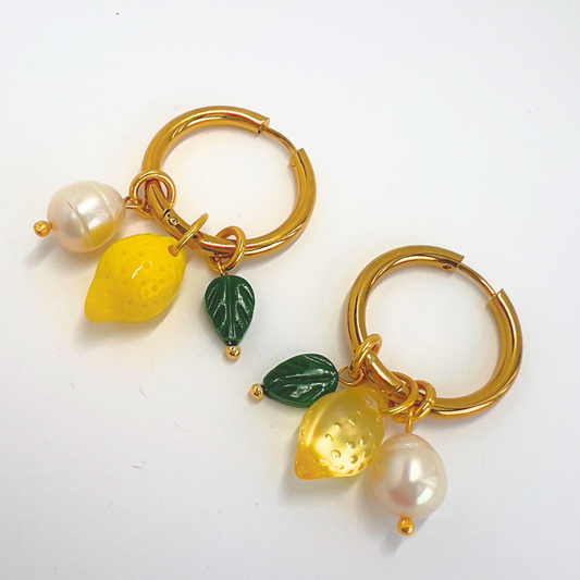 Fun Lemon Earrings | Freshwater Pearl Earrings: One Matte and other Transparent