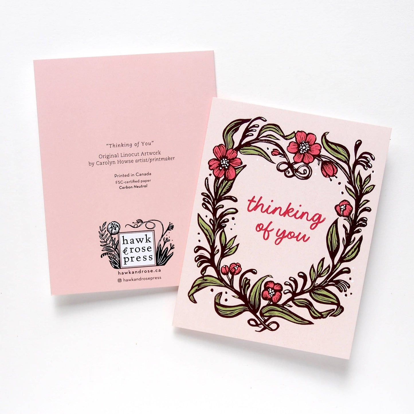 ‘Thinking of You’ Linocut Card by Hawk and Rose