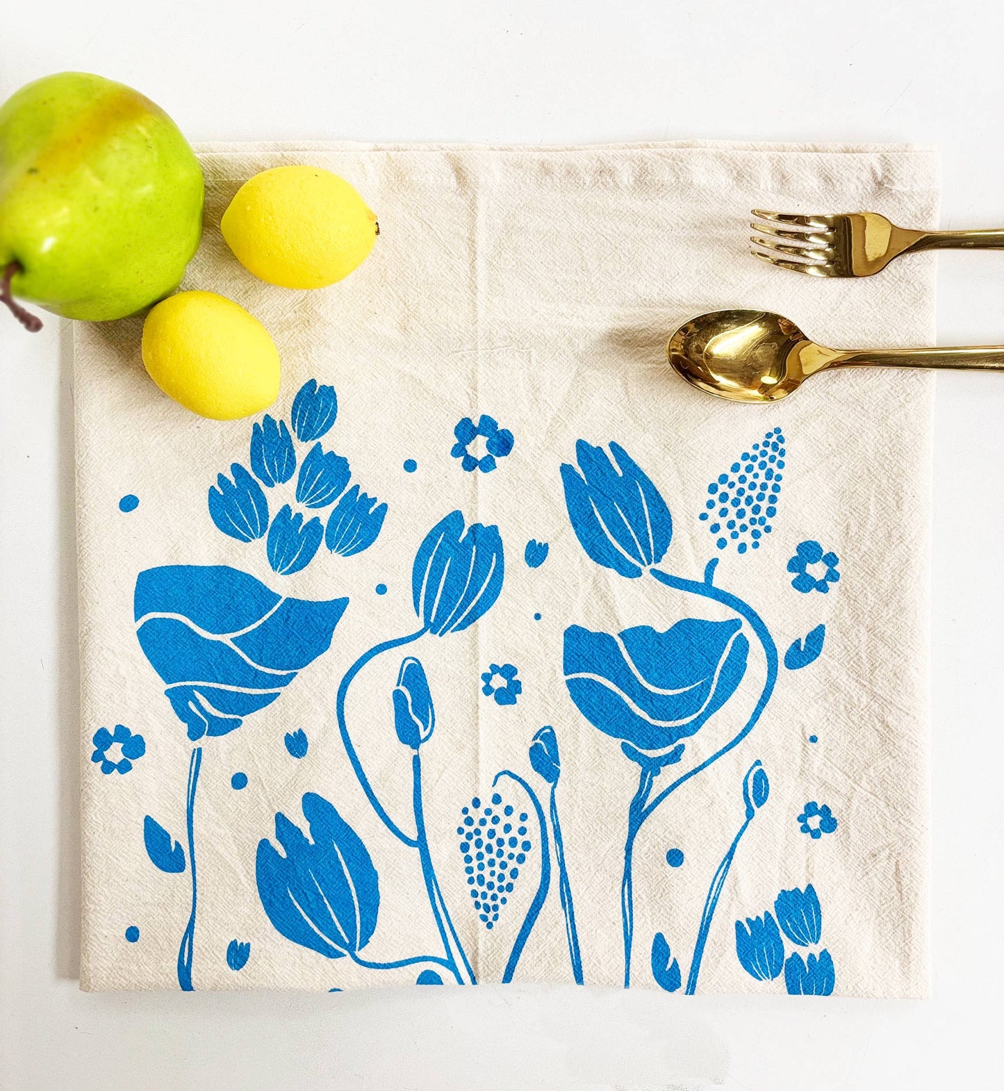 Mack Flowers Organic Tea Towel Blue - 20x24