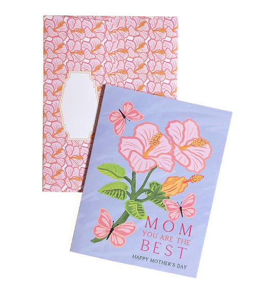 Mom, You're the Best- Hibiscus & Butterfly Mother’s Day Card: Eco-Friendly Band Wrap