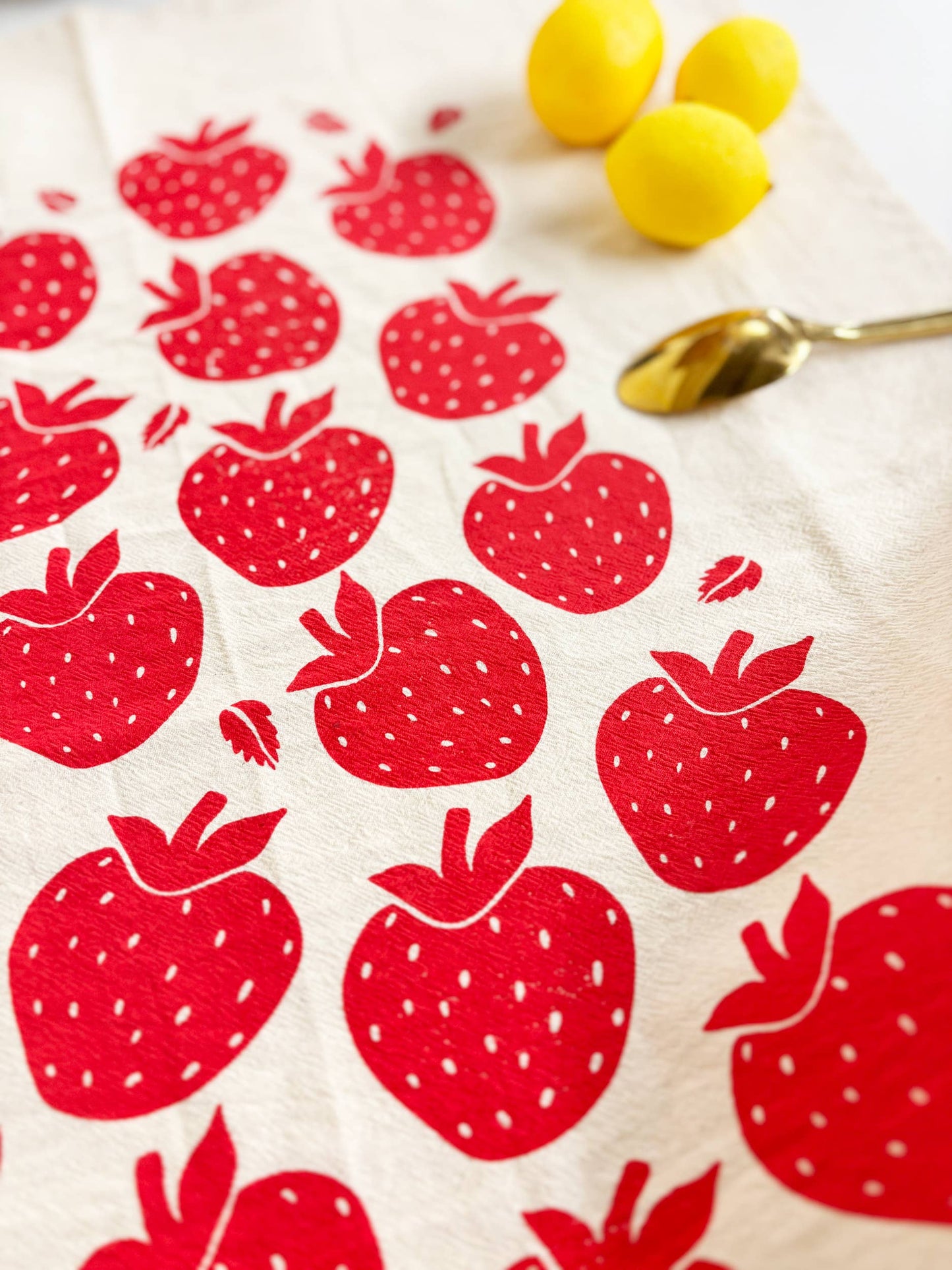 Strawberries Organic Tea Towel Red - 20x24