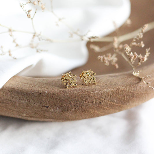 Mini Maple Leaf Earrings (Gold)