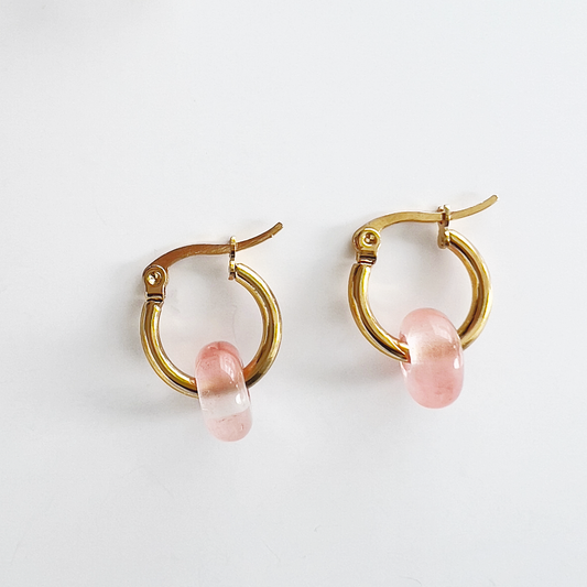 Mini Hoop Earrings | Beaded Earrings: Pink