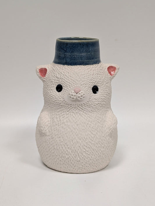 Cat Vase with Blue Top