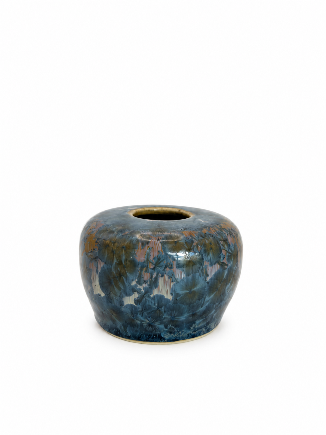 Vase Bowl Shaped Flat Topped Blue Crystals