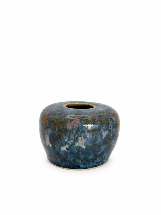 Vase Bowl Shaped Flat Topped Blue Crystals