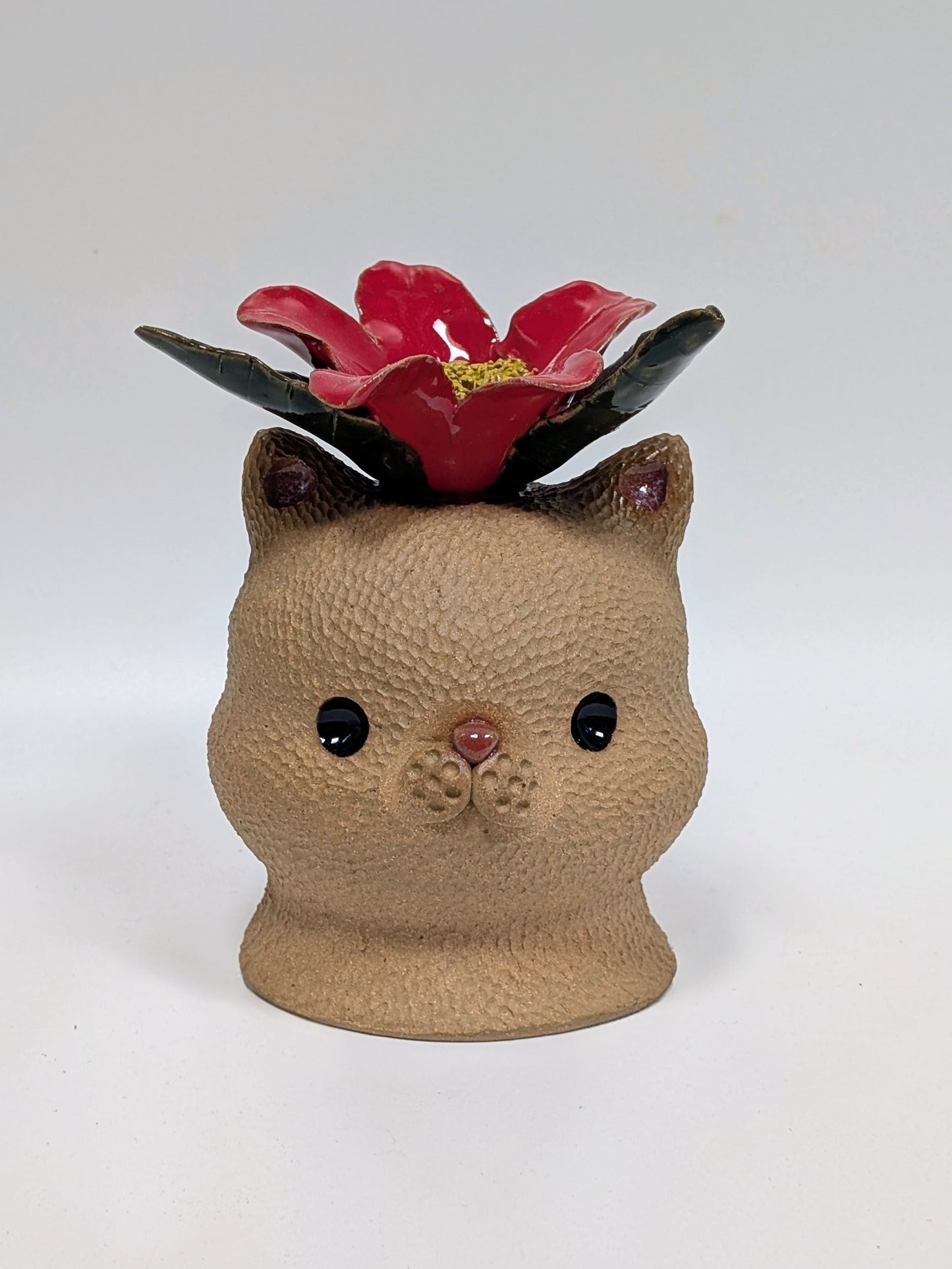 Flowery Brown Cat Sculpture