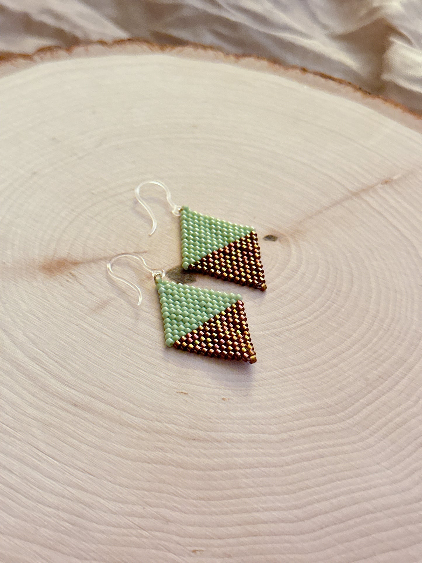 Ptarmigans Spring Green and Bronze Earrings