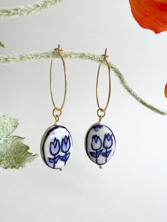 Blue Tulip Hoop Earrings