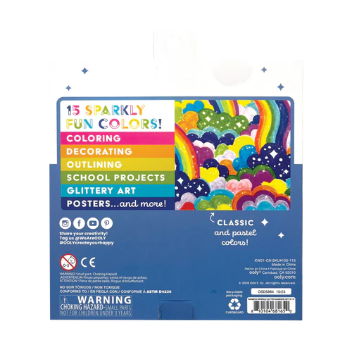 Rainbow Sparkle Glitter Markers Set of 15