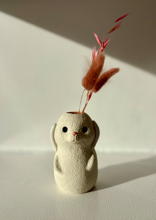 Bear Pawttery White Rabbit Vase