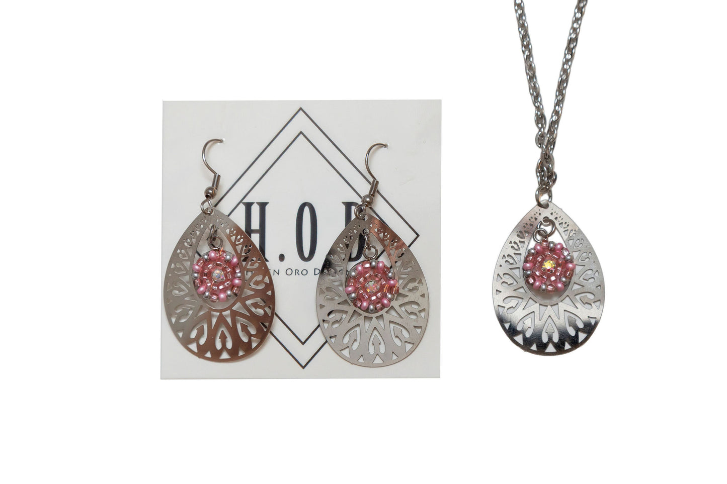 Helen Oro Designs Crystal Filagree Teardrop Necklace