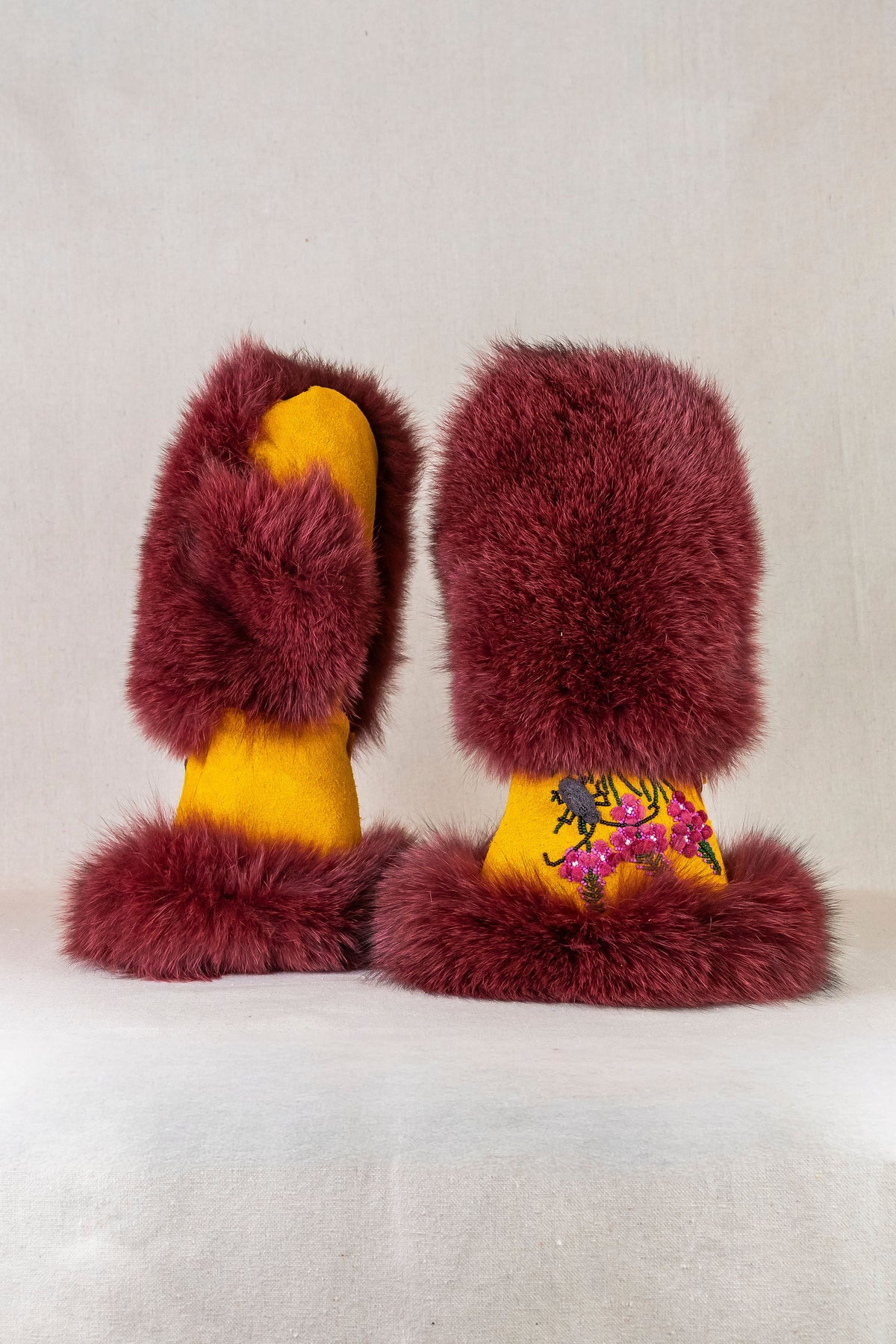 Beaded Mittens Fireweed and Spruce Bug Small
