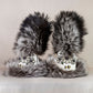 Beaded Mittens White Flowers Caribour Fur Medium