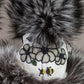 Beaded Mittens White Flowers Caribour Fur Medium