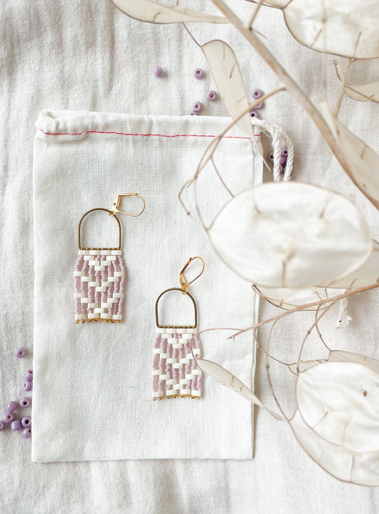 Lavender Michif Woven Earrings