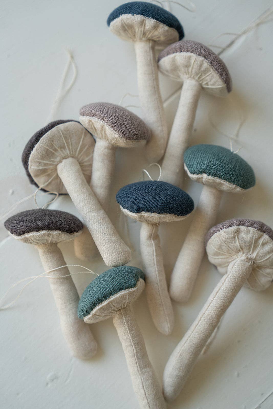 Linen Fabric Mushroom Ornament: Grey
