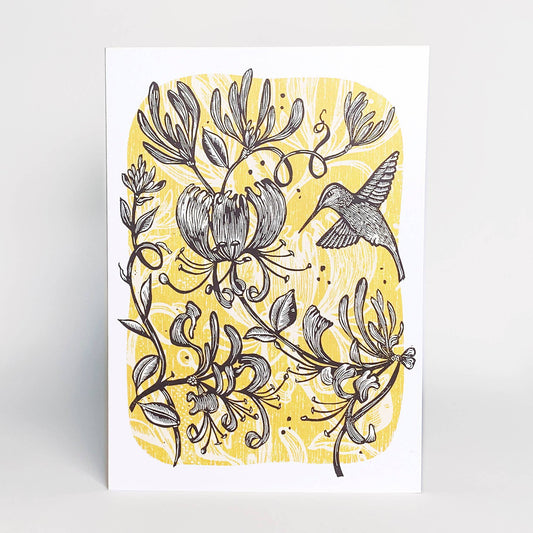 Annas Delight Linocut Art Card by Hawk and Rose