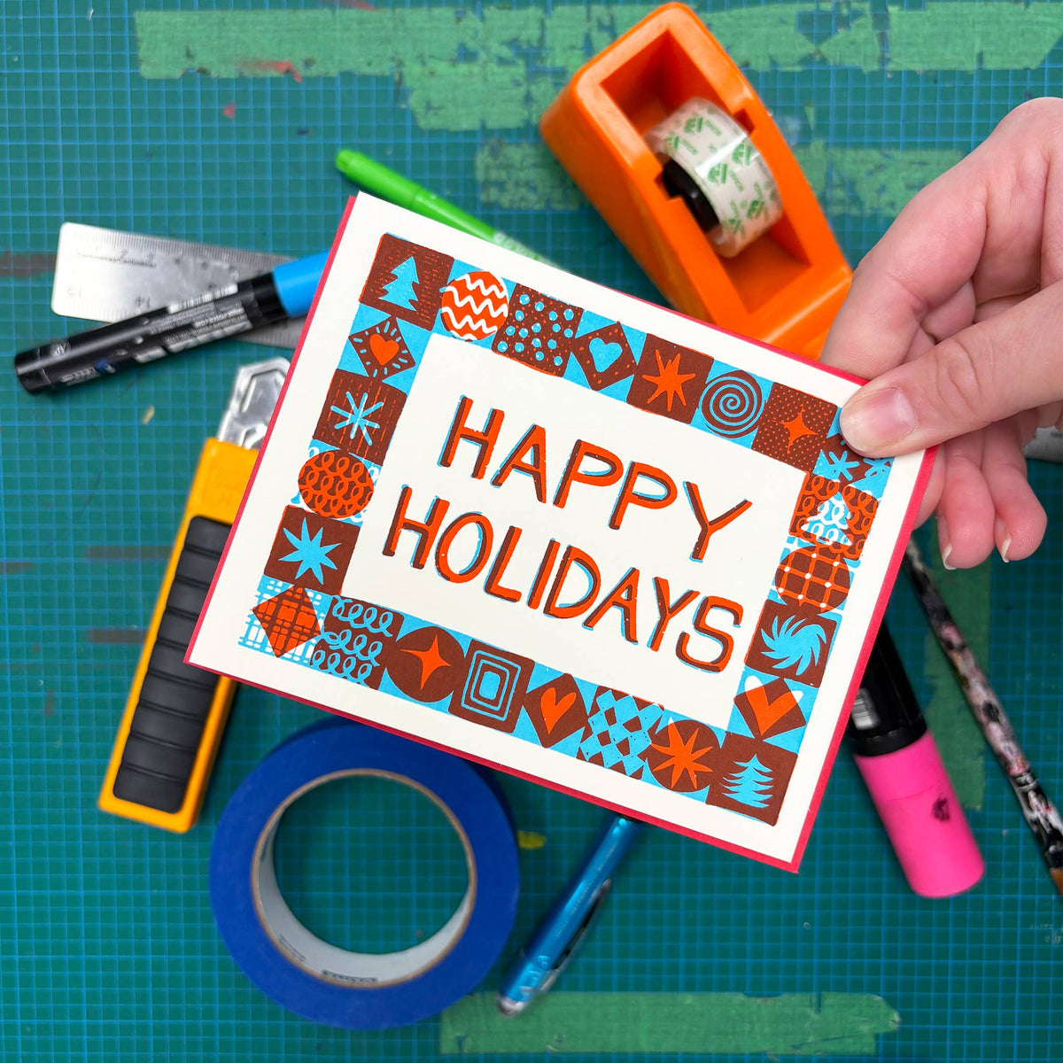 Happy Holidays Pattern Tile Greeting Card