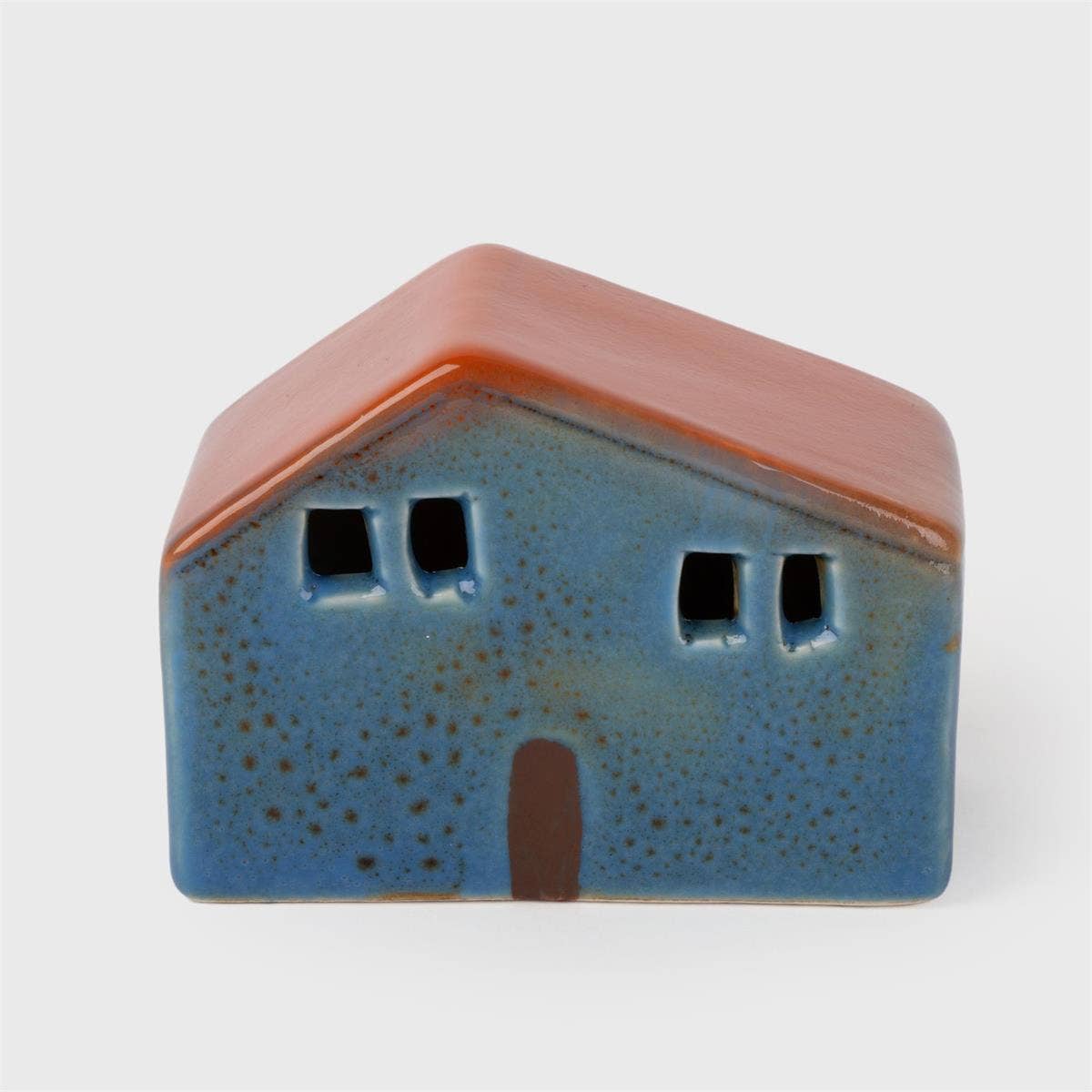 Ceramic Painted House Décor W/LED: Blue / 3x1.9x2.15"