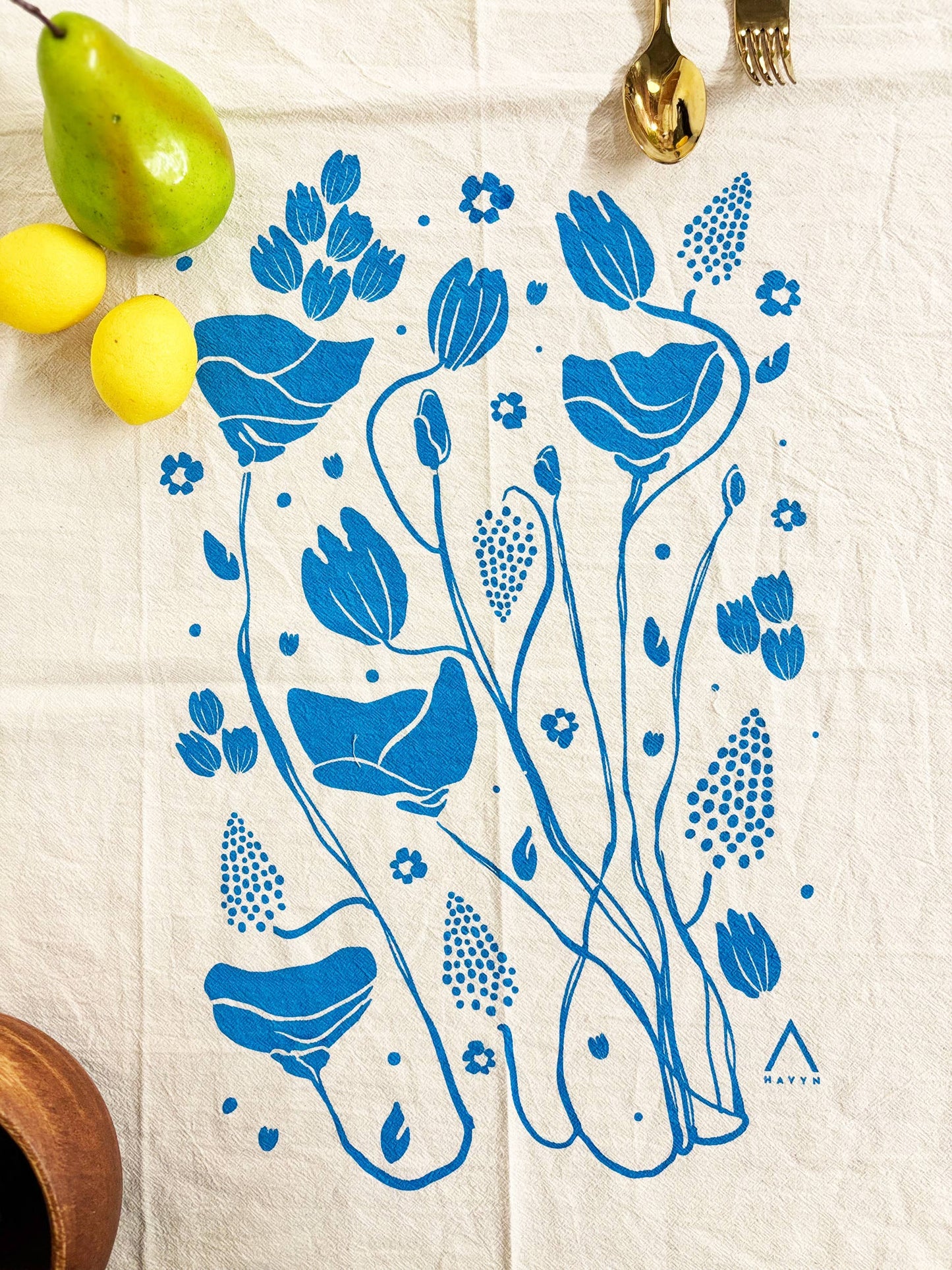 Mack Flowers Organic Tea Towel Blue - 20x24