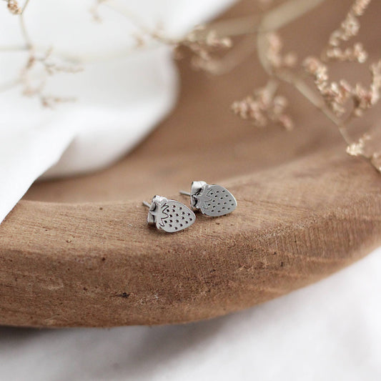 Mini Strawberry Earrings (Silver)