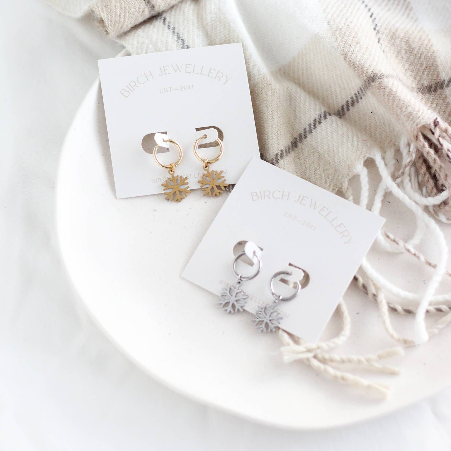 Snowflake Hoop Earrings: Yellow Gold
