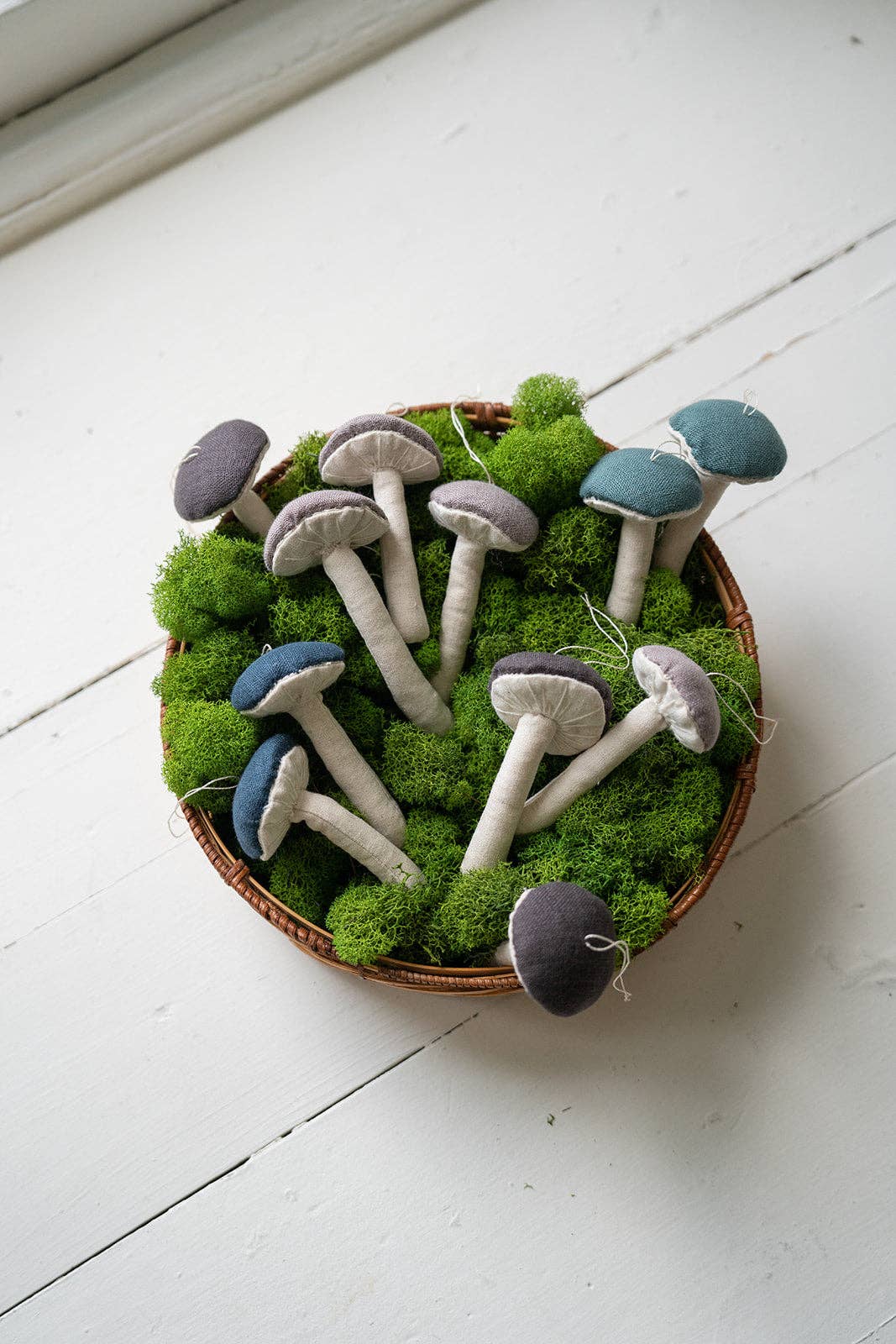 Linen Fabric Mushroom Ornament: Grey