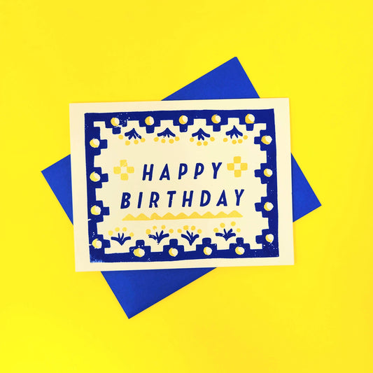 Blue Textile Happy Birthday Greeting Card