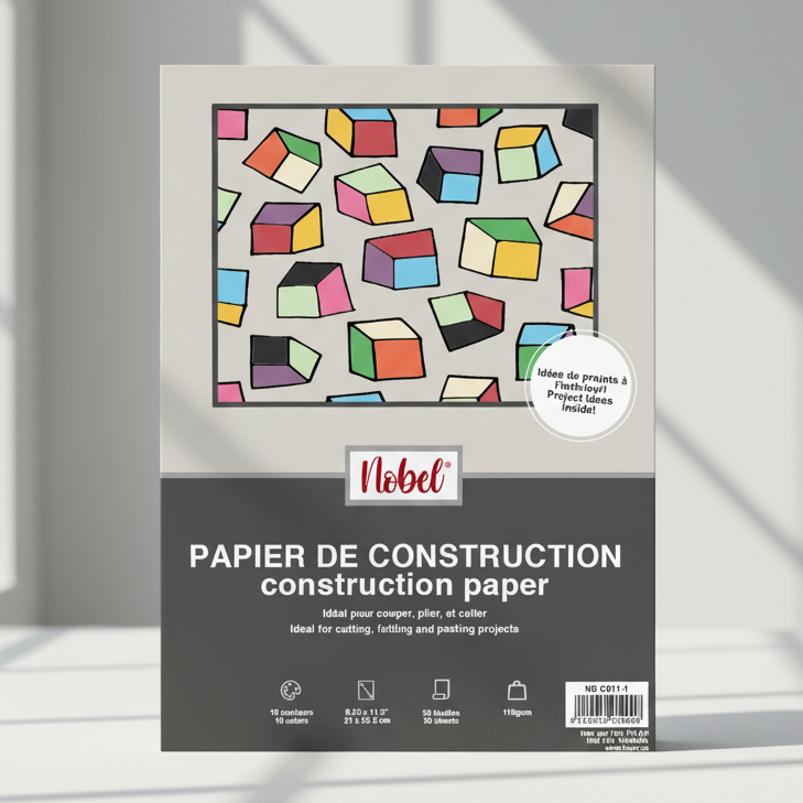 Construction Paper Pad - 10 Colors. 50 Sheets (8.5" x 11")