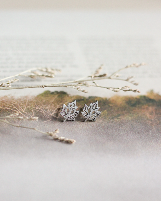 Mini Maple Leaf Earrings (Silver)