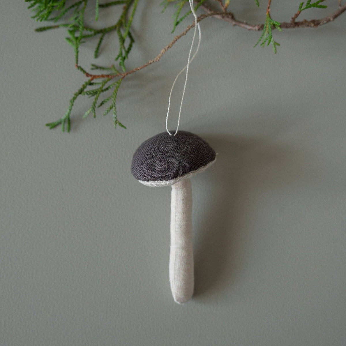Linen Fabric Mushroom Ornament: Black