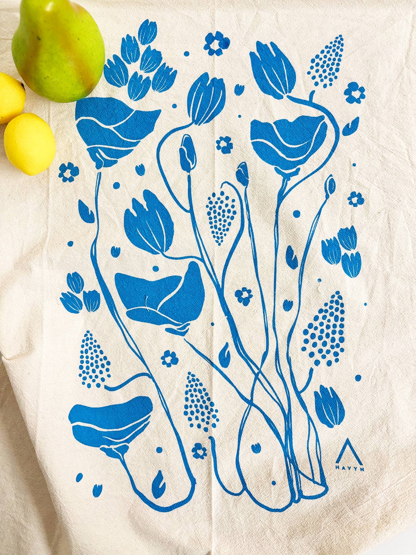 Mack Flowers Organic Tea Towel Blue - 20x24
