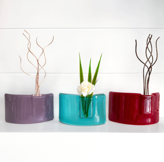 Fused Glass Curved Bud Vase/Oil Diffuser Purple