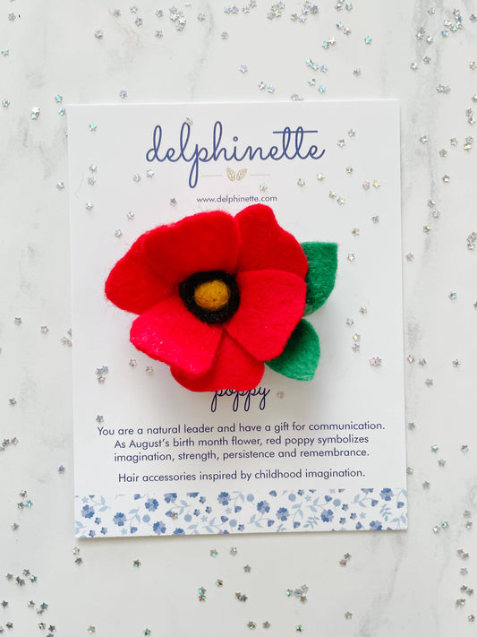 Red Poppy Hair Clip - August Birth Month Flower Gift