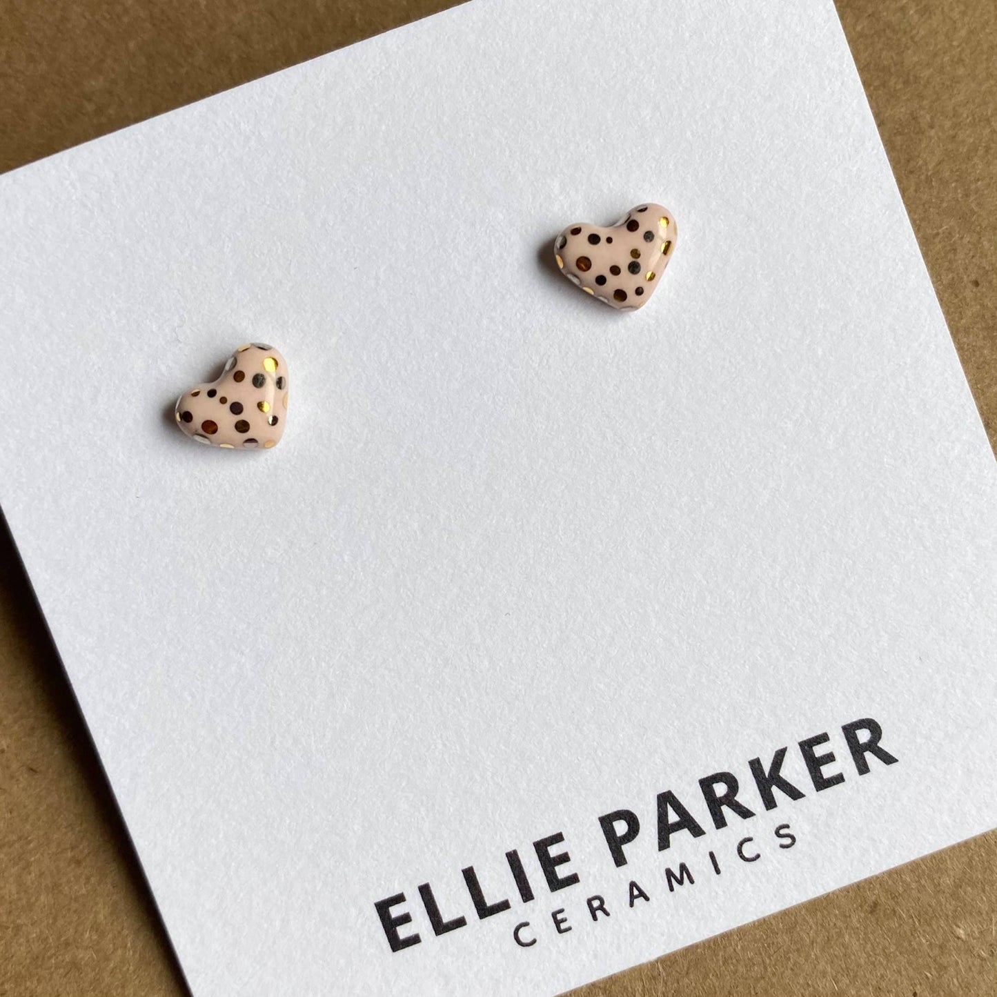 Polka Dot Ceramic Studs | Silver & Gold Dusty Pink Heart