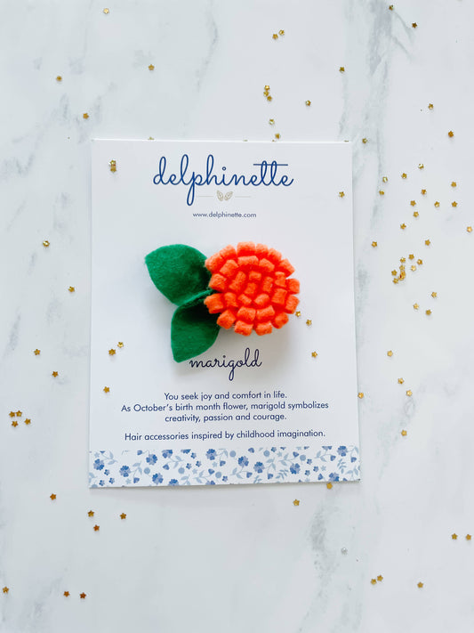 Orange Marigold Hair Clip - October Birth Month Flower Gift