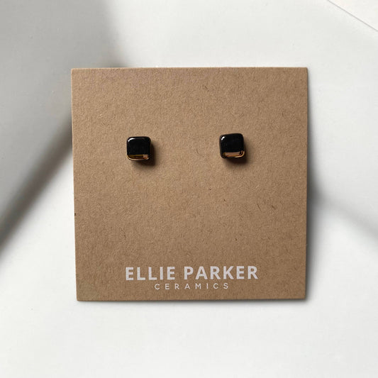 Square Black Geometric Ceramic Earrings