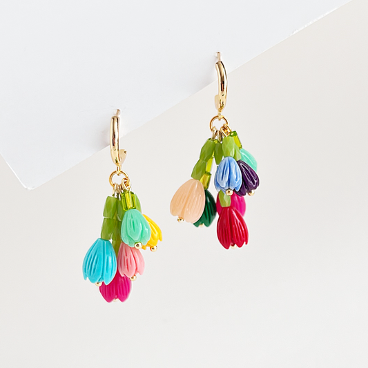 Upside Down Colourful Tulip Bouquet Earrings | Beaded Earrings