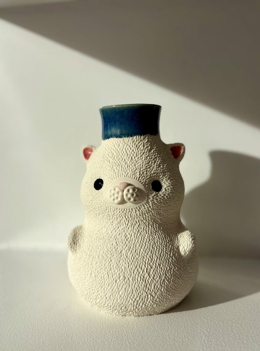 Bear Pawttery Big Cat Vase Blue