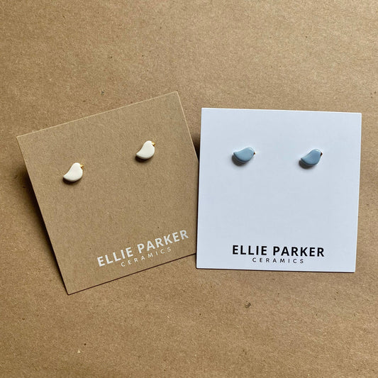 White Ceramic Birdie Stud Earrings