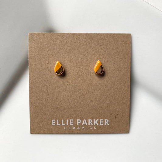 Mustard Ceramic Teardrop Gold Accent Stud Earrings