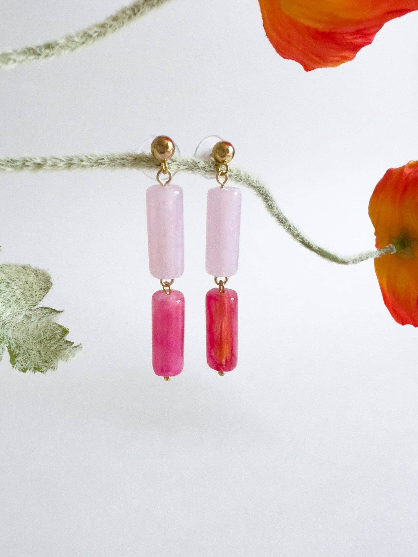 Pink Color Block Dangle Earrings | Acrylic Earrings