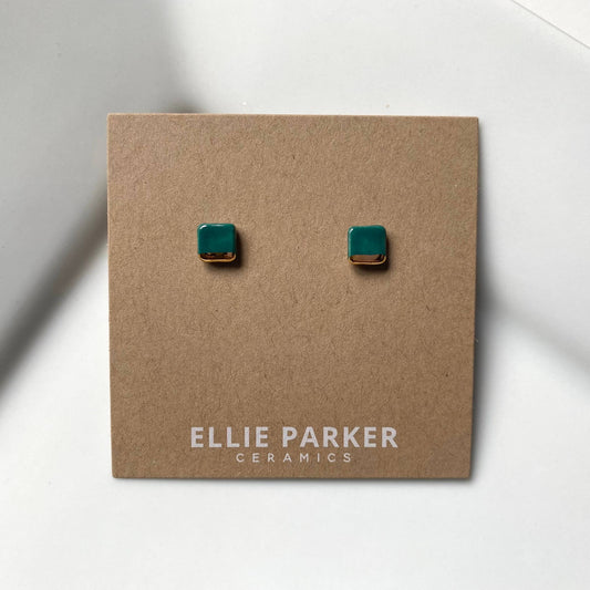 Teal Geometric Ceramic Square Earrings