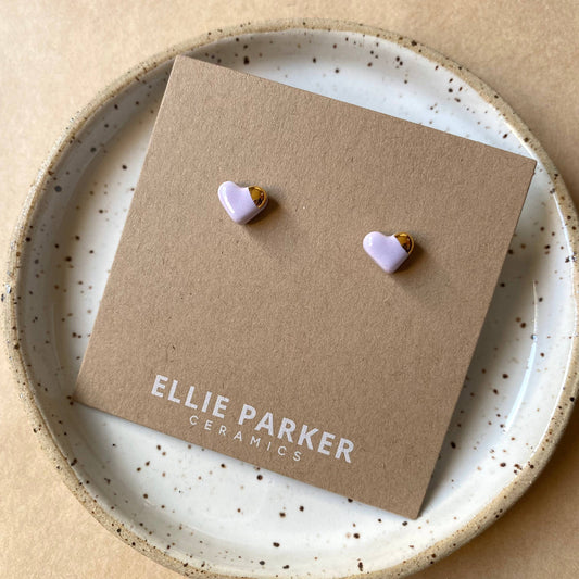 Heart Lilac Ceramic Stud Earrings