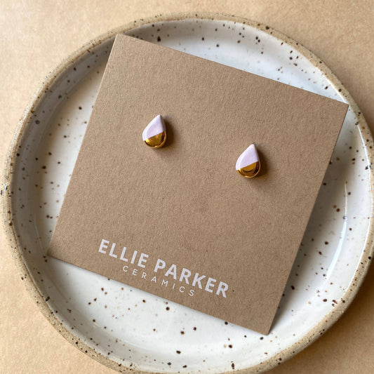 Lilac Ceramic Teardrop Gold Accent Stud Earring